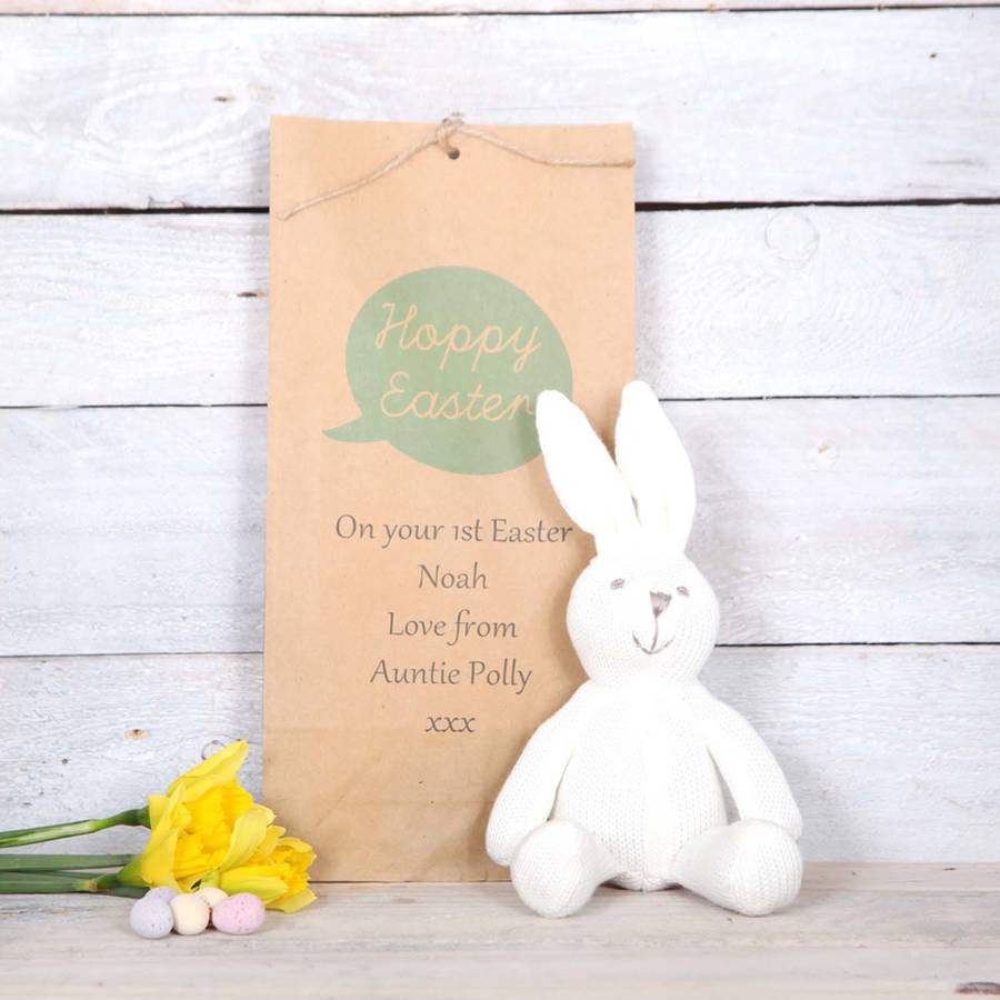 Organic Bunny Rabbit With Personalised Gift Bag, 1 of 3