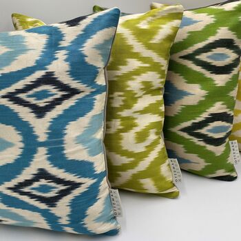 Square Ikat Silk Cushion Blue Diamond, 10 of 11