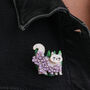 Cream Cat And Lilac Flowers Brooch, thumbnail 5 of 7