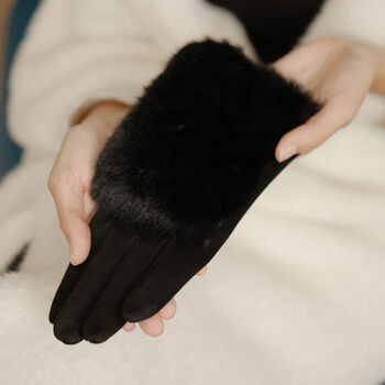 Faux Fur Cuff Suede Touch Screen Gloves, 6 of 11