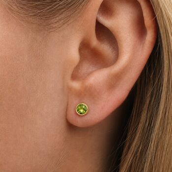 7mm Gold Plated Sterling Silver Peridot Cz Stud Earrings, 2 of 6