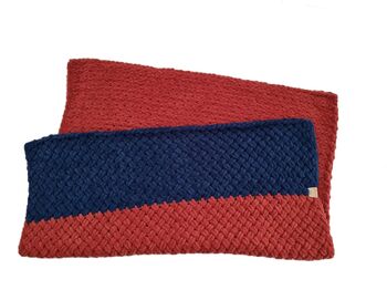 Snagl Baby Blanket In Rusty Red And Blue Petrol, 4 of 10