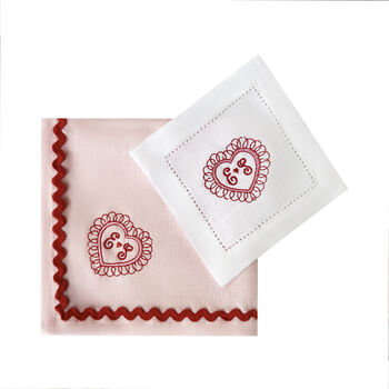 Heart Embroidered Cocktail Napkins | Set Of Two Designs, 2 of 4