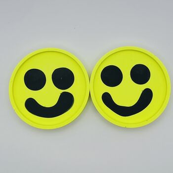 Smiley Face Coasters/ Trays Neon Yellow Set Of Two, 7 of 12
