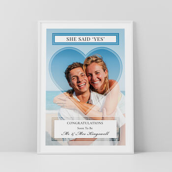She Said Yes Couples Photo Print Personalised Engagement Gift, 4 of 5