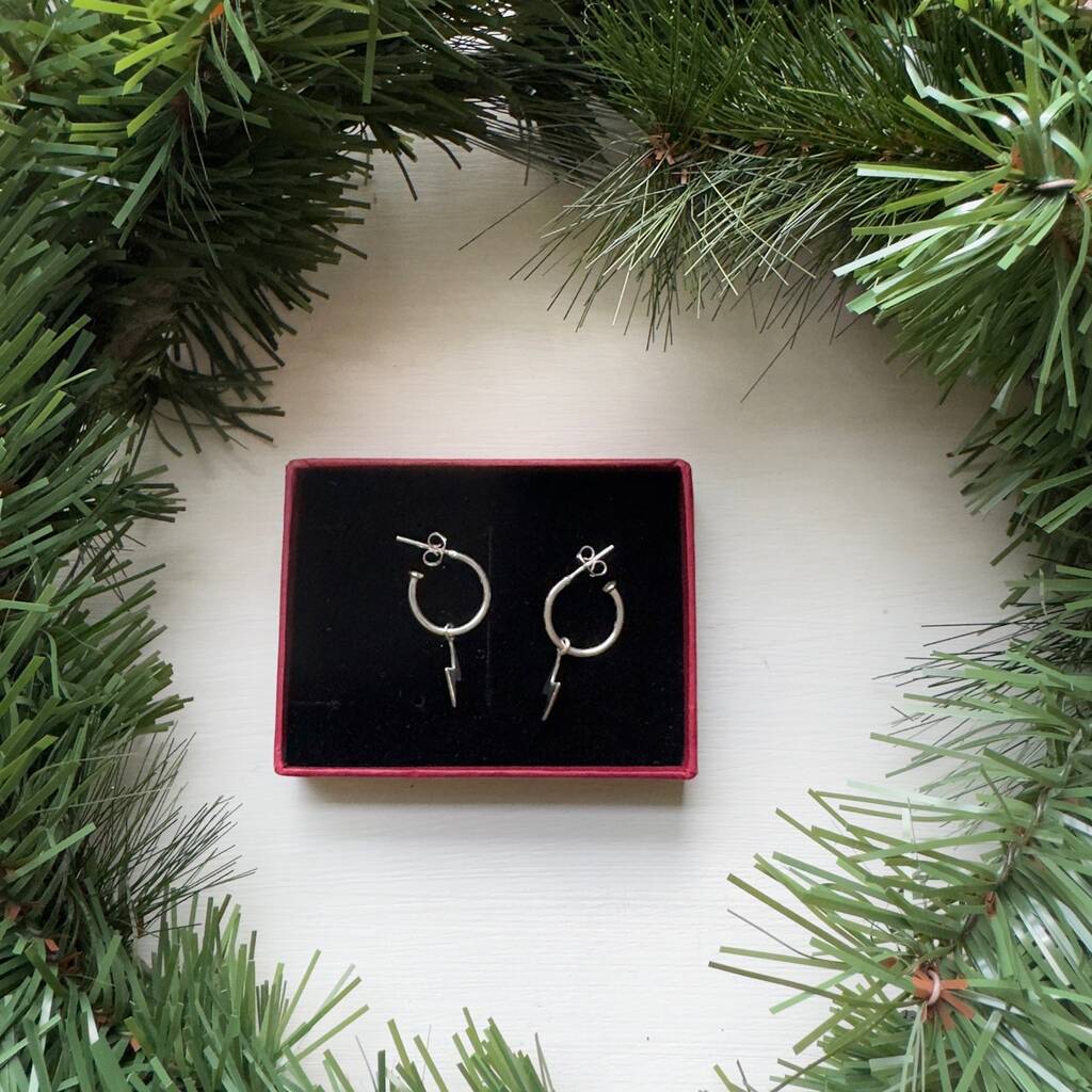 Lightening Bolt On Small Open Hoop Earrings, 1 of 3