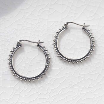 Sterling Silver Large Circle Detail Hoops, 4 of 5