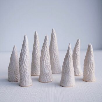 Handmade White Ceramic Circle Texture Ring Display Cones, 5 of 7