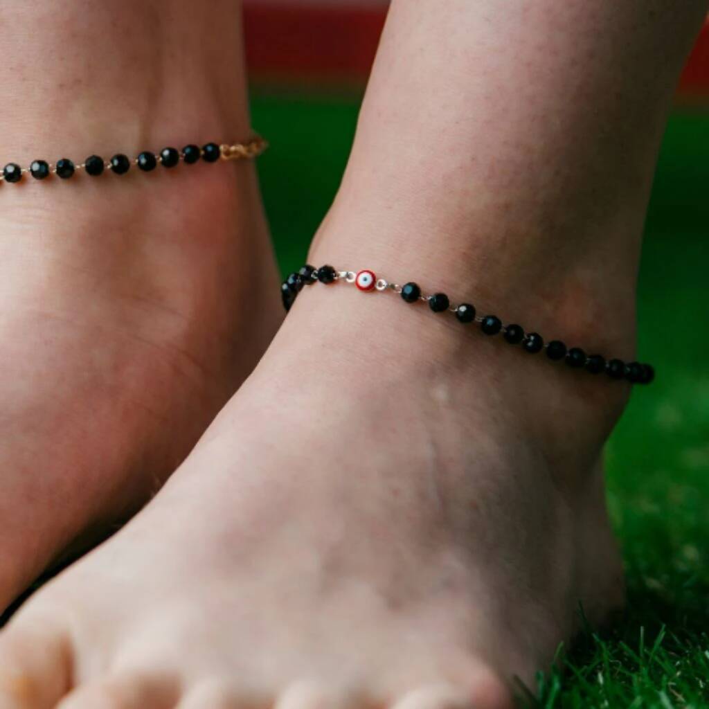 Black Mini Rice Beads Beaded Anklet Set Stackable Boho Style - Temu