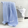 Personalised Cable Knit Pom Pom Blanket Baby Blue, thumbnail 2 of 9