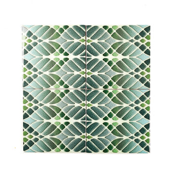 Art Nouveau Green Tile Handprinted Ceramic, 7 of 11