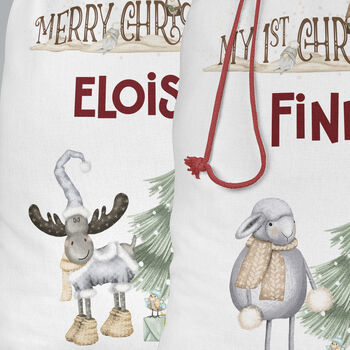 Large Christmas Sack With Charming Reindeer, Snowman Or Woolly Sheep Design, 3 of 7