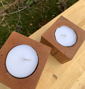 Oak Pillar Candle Holder With Extra Large Tealight, 4 of 12