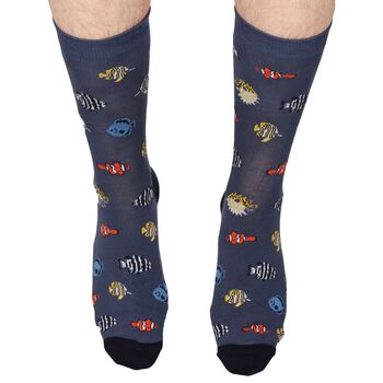 Men's Bamboo Socks Blue Tropical Fish, 2 of 6