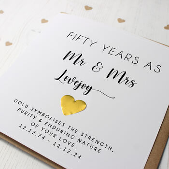 Personalised 50th Wedding Anniversary Card With Gold Heart, 3 of 3