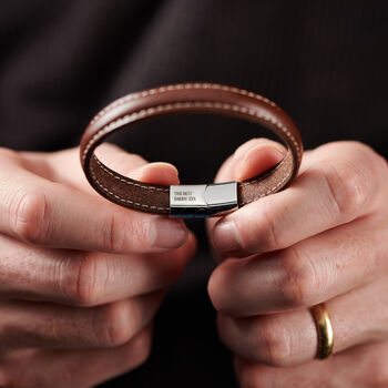 Personalised Men's New Baby Leather And Steel Bracelet, 3 of 5