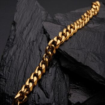 Gold Engravable 9mm Cuban Link Bracelet Unisex, 5 of 10