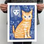 A Girl And A Cat Art Print, Modern Giclée Illustration Wall Art, Colourful Home Decor, thumbnail 2 of 2