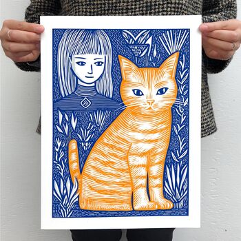 A Girl And A Cat Art Print, Modern Giclée Illustration Wall Art, Colourful Home Decor, 2 of 2