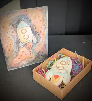 To The Moon And Back Rocket Biscuit And Greetings Card For Fathers Day, 7 of 7