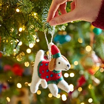 Felt Dog In Jumper Christmas Decoration, 2 of 3