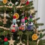 Handmade Felt Frosty Penguins Christmas Decorations Set Of Three, thumbnail 1 of 5