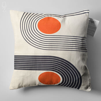 Orange And Black Geometric Abstract Bauhaus Ivory Cushion Cover, 4 of 7