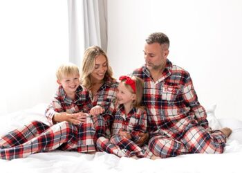 Family Christmas Personalised Embroidered Cream Check Pyjamas, 5 of 10