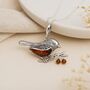 Personalised Sterling Silver Robin Necklace With Baltic Amber, thumbnail 1 of 9