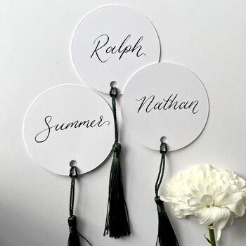 Green Tassel Circular Calligraphy Place Cards, 2 of 3