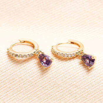 Birthstone Crystal Huggie Hoop Earrings In Gold, 3 of 12