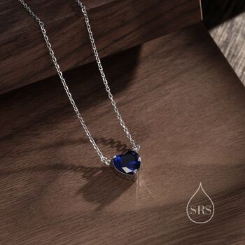 Sapphire Blue Cz Heart Pendant Necklace, 2 of 11