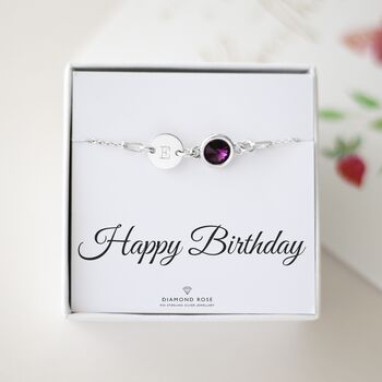 Initial And Birthstone Bracelet In Sterling Silver, 4 of 12