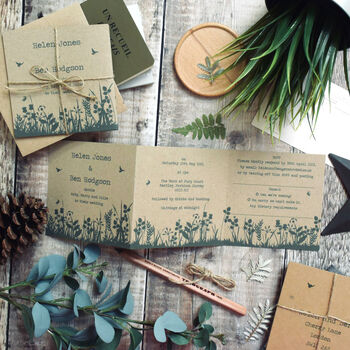 Wildflower Tri Fold Recycled Folded Wedding Invitation, 5 of 10