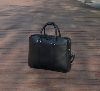 Minimalist Leather Briefcase Laptop Bag Black, 7 of 9