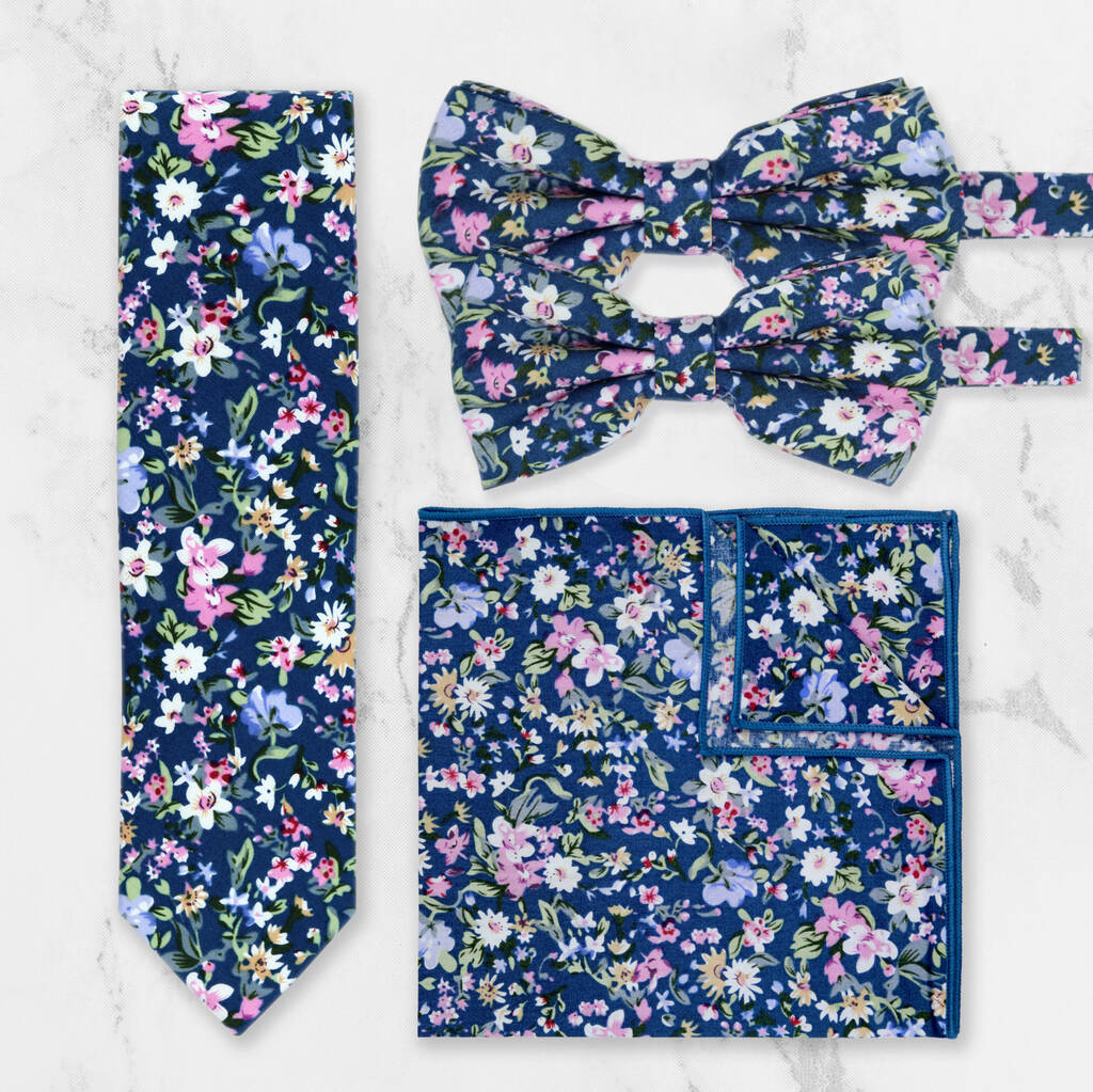 Handmade 100% Cotton Floral Print Tie In Blue And Pink, 1 of 7