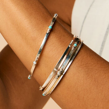 Rajput Serenity Sterling Silver Turquoise And Pearl Birthstone Stacking Bangle, 3 of 7