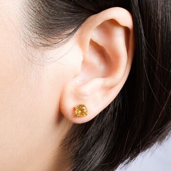 Citrine Round Stud Earrings Six Mm In Sterling Silver And Gold, 6 of 8