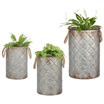 Set Of Three Quilted Effect Metal Bucket Planters, 2 of 5