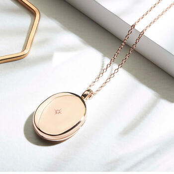 Large 18 K Rose Gold Plate Oval Clear Crystal Locket, 8 of 10