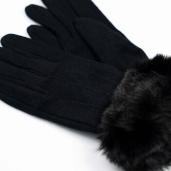 Cosy Jet Black Gloves With Faux Fur Cuff, 4 of 6