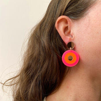 Neon Statement Earrings, Pink And Orange Acrylic Jewellery, 4 of 6
