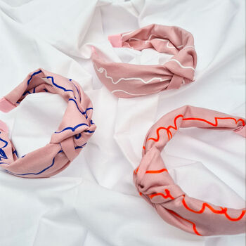 Neon Orange Pink Cotton Patterned Knot Headband, 3 of 5
