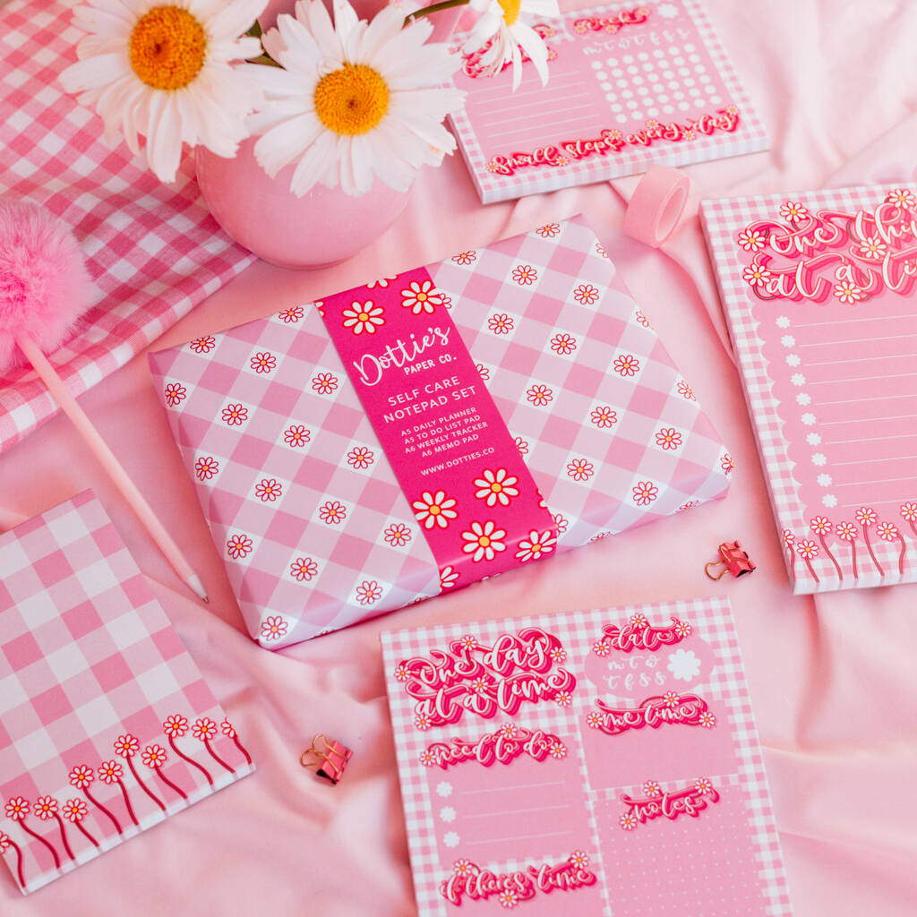 Pink Gingham Self Care Notepad Gift Set, 1 of 10
