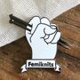 'Femiknits' Feminist Knitter Enamel Pin Badge, thumbnail 1 of 3