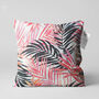 Pink And Black Tropical Leaves Cushion Cover, thumbnail 1 of 7