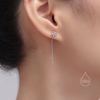 Sterling Silver Forget Me Not Flower Threader Earrings, 2 of 10