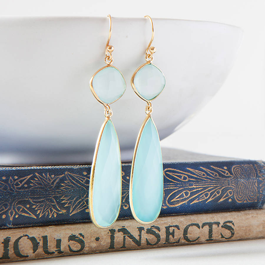 Aquamarine And Gold Long Teardrop Earrings By Rochejewels