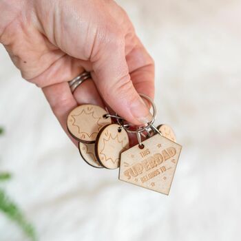 Personalised Wooden Superdad Child Family Tag Keyring, 10 of 11