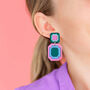 Large Gem Statement Earrings Teal, thumbnail 1 of 3